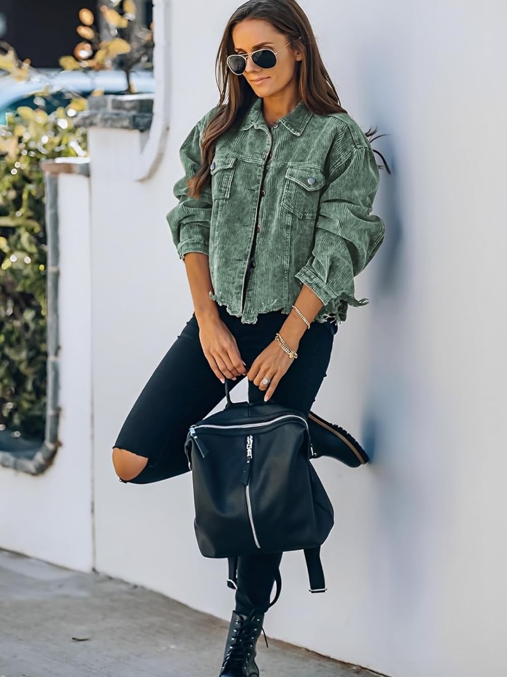 Green Corduroy Cropped Jacket - Picture 4 of 5